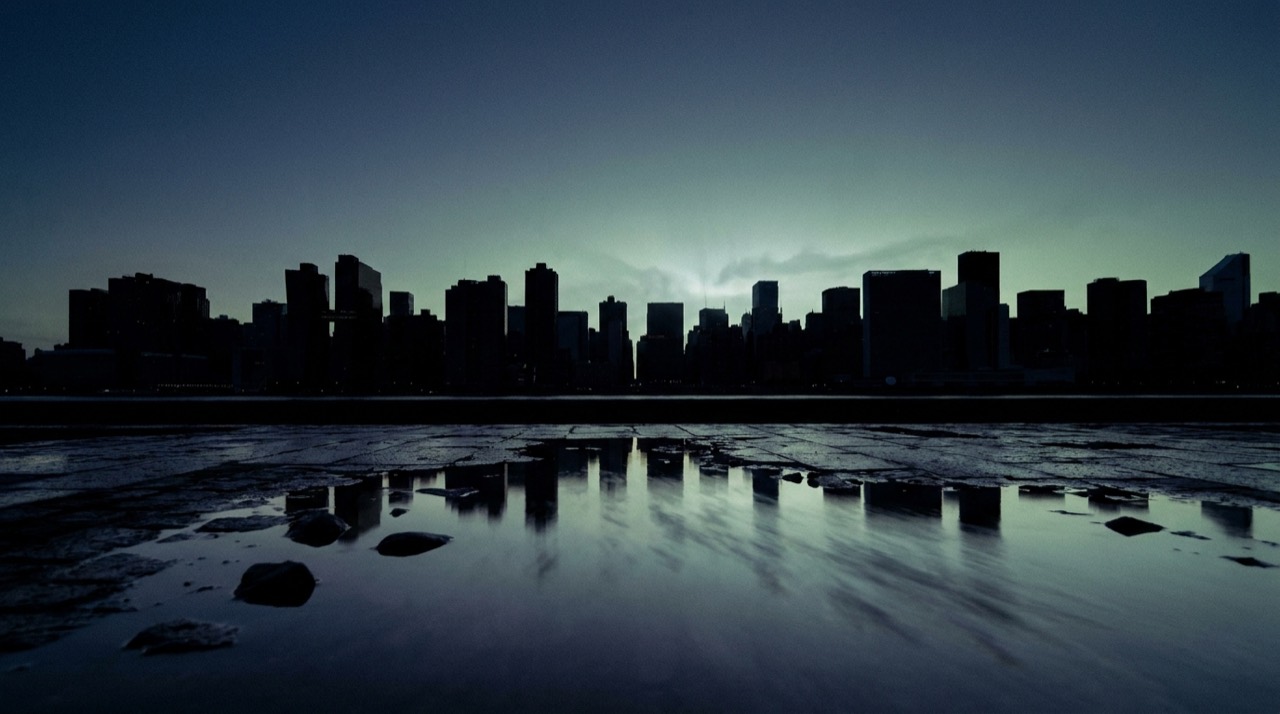 London's financial district at blue hour, seen across the Thames